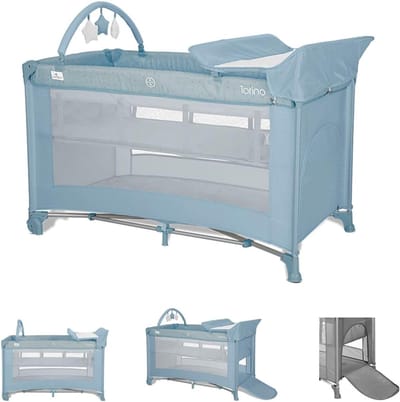 Reisbed met 2 Niveaus - Baby Campingbed - Veilig Spelen Verblijven - Inclusief Aankleedkussen Speelboog