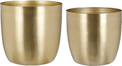 Mica - Plantenpot/bloempot set - 2x stuks - metaal - goud - D20/D22 cm