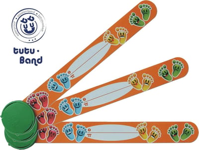 Tutu-Band polsbandjes - Set van 2 SOS naambandjes voor kinderen - Vrolijke voetjes