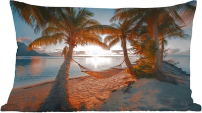 Sierkussens - Kussentjes Woonkamer - 60x40 cm - Palmbomen - Hangmat - Strand - Zonsondergang