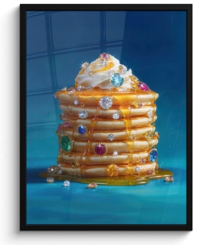 Poster in lijst - Fotolijst 60x80 cm - Posters - Pannenkoeken - Steentjes - Glitter - Slagroom - Posterlijst zwart - Decoratie - Wanddecoratie woonkamer - Muurdecoratie slaapkamer
