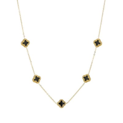 Bijoutheek Collier Ketting 5 Klavers Goud/Zwart