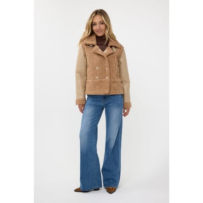 EsQualo Jacket Bonded Pu Sleeves Brandy Maat: 36 | Faux-Fur Jassen Outlet | Dames | Bruin