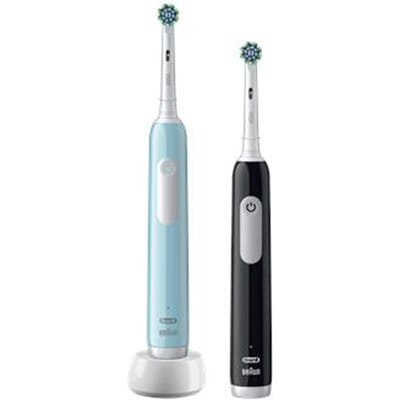 Oral-B Pro Series 1 Duo Oplaadbare Elektrische Tandenborstel voor Volwassenen, 2 Opzetborstels, 3 Reinigingsstanden, Blauw en Zwart