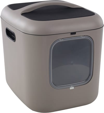 Kattenbak – design line XXL – Flamingo Romy Taupe – 61,5x50x57,5 cm – extra ruim – gerecycleerde kunststof – met magnetische deur & koolfilter – makkelijk schoon te maken – voor grote katten