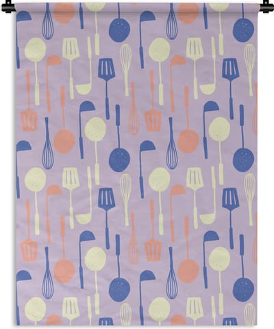 Wandkleed - Wanddoek - Patronen - Keukengerei - Spatel - Garde - 150x200 cm - Wandtapijt
