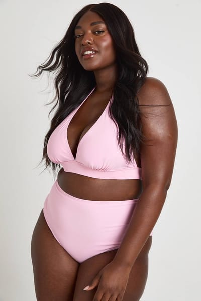 boohoo Dames Plus Essentials Diepe Halternek Bikini Top | Roze | Maat: 54