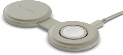 Satechi OntheGo 2-in-1 Draadloze Oplader – Compact en Duurzaam Ontwerp – Snelladen tot 15W – Geschikt voor Op Reis en Thuisgebruik - Beige