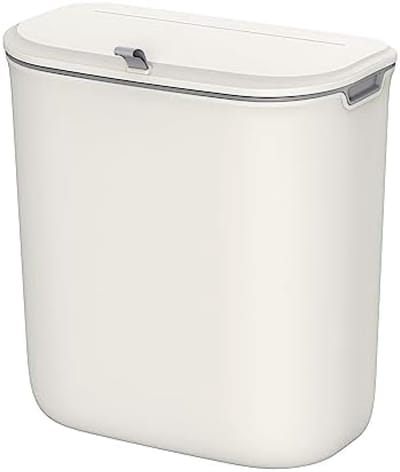 PromoHome Hangende Keuken Afvalemmer 9 Liter met Luchtdicht Dekse - Wit - Geschikt voor Wandmontage en Kastdeur - Compacte Prullenbak voor Keukenkastje of Onder Wastafel