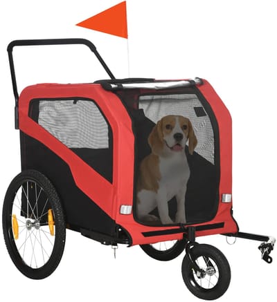 Merax 2 in 1 Hondenfietskar en Hondenbuggy Rood voor Grote Honden tot 30 kg Opvouwbaar met Veiligheidsriem Reflectoren en Opslagvakken