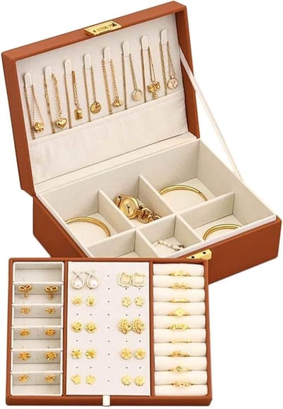 Houten Sieradenkist - Opberger Organizer - Sieraden Opbergen - Twee Lagen - 23x17x9 cm - Multicolor