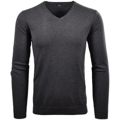 Ragman Trui V-Neck Supersoft Cotton Cashmere Knitted Elbow Patches Antraciet / male