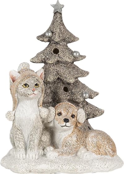 Clayre & Eef Beeld Dieren 11x9x15 cm LED Wit Grijs Kunststof Dieren