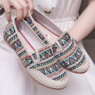 Canvasschoenen voor dames Platte etnische stijl Ondiepe mond Mensen van middelbare leeftijd Luie moederschoenen 41 groen