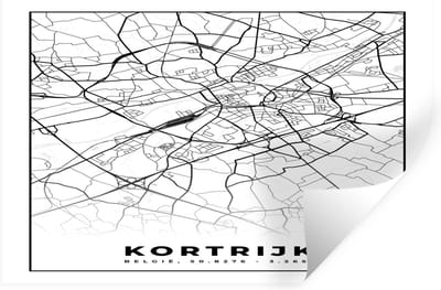 Muurstickers - Sticker Folie - Stadskaart – Zwart Wit - Kaart – Kortrijk – België – Plattegrond - 30x20 cm - Plakfolie - Muurstickers Kinderkamer - Zelfklevend Behang - Zelfklevend behangpapier - Stickerfolie