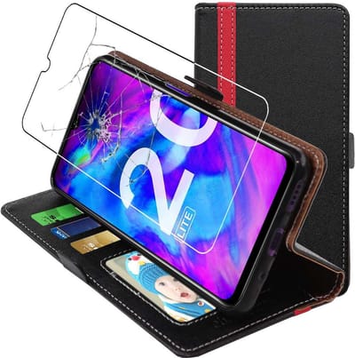 ebestStar - Hoes geschikt voor Honor 20 Lite, Wallet Etui, Book case hoesje, Zwart, Rood + Gehard Glas