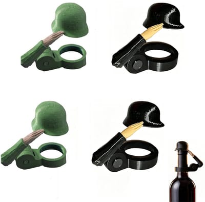 4-delige set - Bierdoppen - Leuke bierhoedjes - Helmvormig - Bierflesdecoratie - Speciaal ontworpen voor bierflessen - Essentiële set voor carnaval en feestjes - Beschermt tegen stof en insecten - 8*5*4 cm - Zwart + Groen