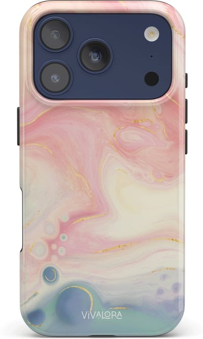 VivaLora Tough Telefoonhoesje iPhone 17 Pro met MagSafe - Bubble Swirl Print - 2-in-1 Phone Case - Hard Case & Siliconen Backcover - Extra Bescherming - Shockproof Cover - Marble Roze