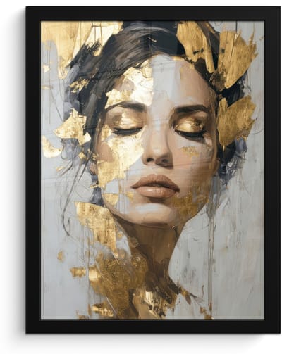 Poster in lijst - Fotolijst 30x40 cm - Posters - Sierlijk - Vrouw - Goud - Ogen - Posterlijst zwart - Decoratie - Wanddecoratie woonkamer - Muurdecoratie slaapkamer