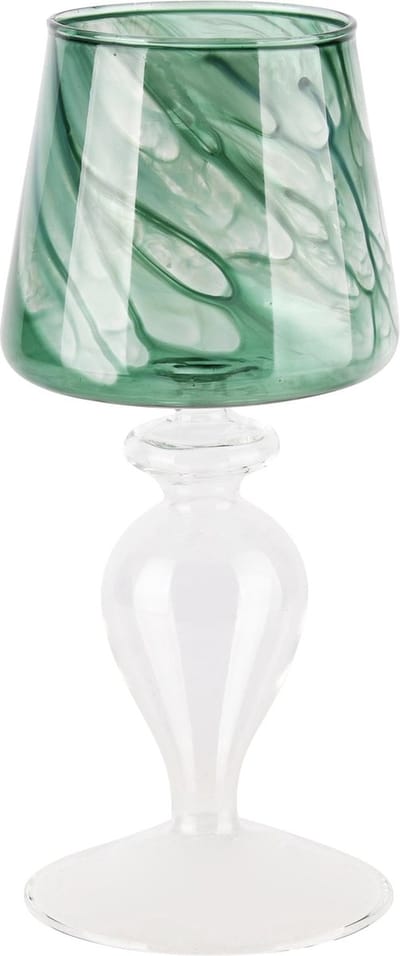 Dekoratief | Theelichthouder op voet 'Green Smudge', glas, 8x8x18cm | A245579