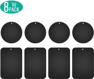 Metalen Platen voor Magnetische Telefoonhouder – Set van 8 – 4x Rond & 4x Rechthoek – Met 3M Plakstrip – Vervangend Metaal plaatjes voor Magneet Autohouder / GPS / Dashboard – Zwart