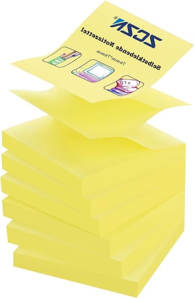 6 Blocks Gele Hechtnotities, 76 x 76 mm, 80 Vellen Per Blok - Perfect voor Organisatie en Notities - 480 Vellen Hechtnotities