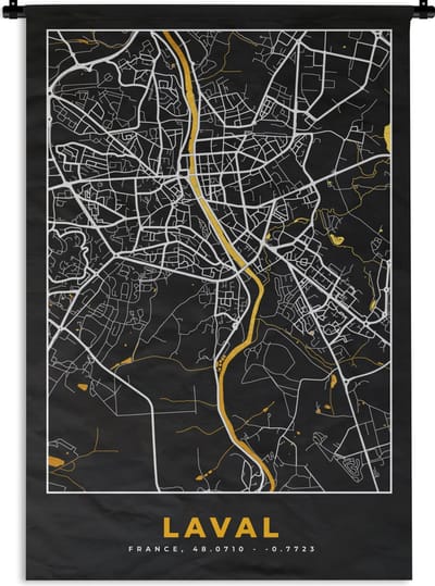 Wandkleed - Wanddoek - Stadskaart – Plattegrond – Kaart – Frankrijk - Laval - 120x180 cm - Wandtapijt
