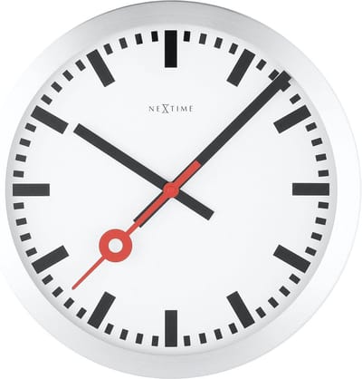 NeXtime Station – Wandklok/Tafelklok – 19 cm – Geborsteld Aluminium – Wit