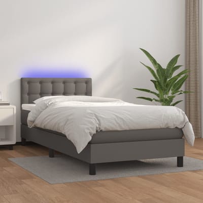 vidaXL - Boxspring - met - matras - en - LED - kunstleer - grijs - 80x200 - cm