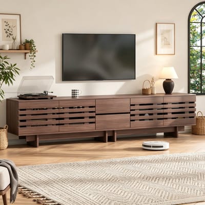 TV-Meubel - 200 x 39,5 x 55 cm - Lowboard met 4 Deuren en 2 Laden - Walnootkleur