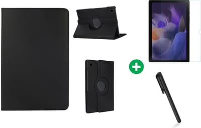Arara Hoes Geschikt voor Samsung Galaxy Tab A8 (2021/2022) 10.5 inch draaibaar tablethoes + screenprotector - tempered glass - met stylus pen - Zwart