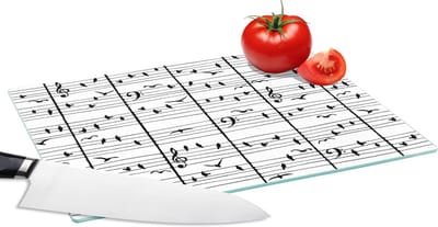 Glazen Snijplank - 28x20 - Patroon - Vogel - Muziek - Snijplanken Glas