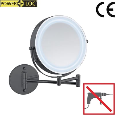 LED Wandspiegel met Verlichting - Make-up Spiegel met 5-voudige Vergroting, Geen Boren Nodig, Diameter 17.5 cm