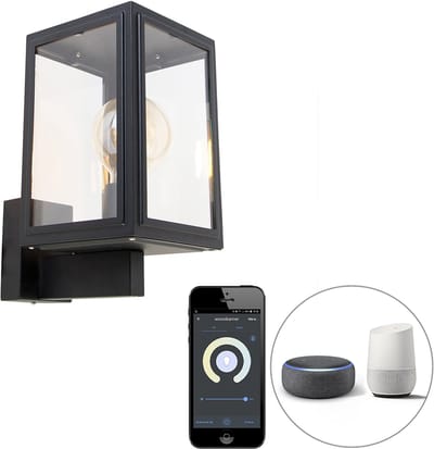QAZQA sutton - Industriele LED Smart Wandlamp incl. wifi Up Down voor buiten - 1 lichts - D 23.6 cm - Zwart - Industrieel - Buitenverlichting