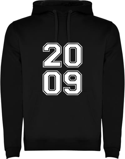 Zwarte Hoodie Varsity College Cijfers 2009 - Cijfers Wit - Opvallend Stoer - Mooi Maat M