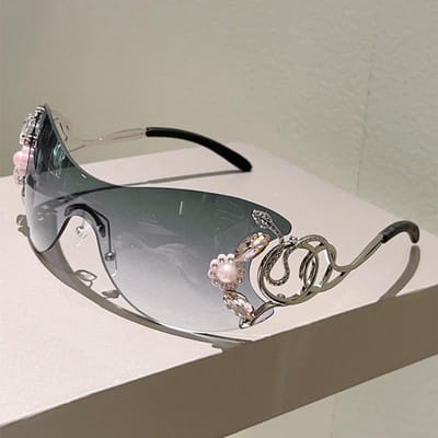 y2k Bloem Metaallegering Slang Zonnebril Voor Dames Voor Voor Heren Vintage Diamant Zonnebril Punk Populair Zonder Montuur Luxe Designer Bril