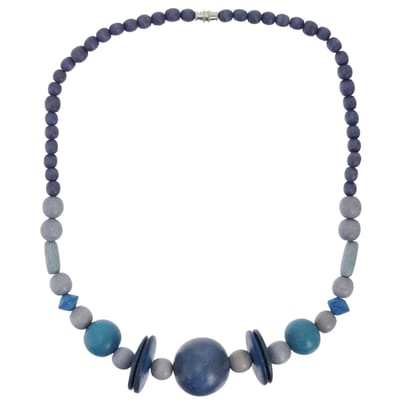 Behave – Ketting – Hout – Blauwe Grijze Turquoise Kralen – 48 cm – Handgemaakt