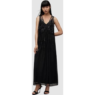 AllSaints Robyn Emb Dress Black Maat: 6 | Maxi Jurken Outlet | Dames | Zwart