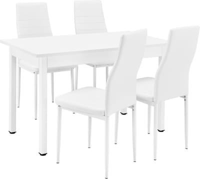 Eethoek eetkamerset Graz 5-delig tafel met stoelen wit