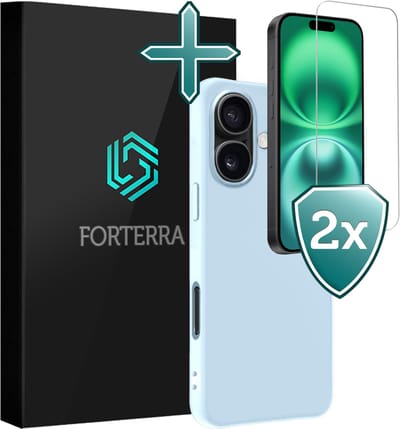 Hoesje Met 2x Screenprotector - Geschikt voor Apple iPhone 16 - Sterk & Shockproof - Telefoon Hoes - Back Cover - Siliconen Case - Lichtblauw