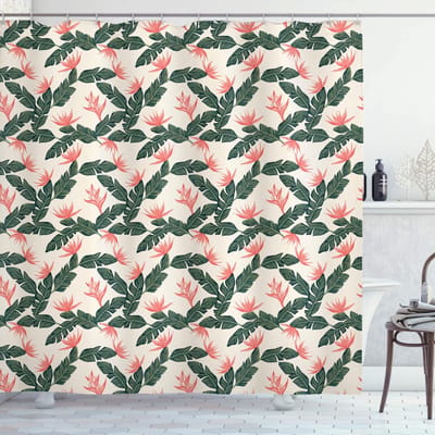 ABAKUHAUS Jungle douchegordijn – Polyester – 175x200 cm – legergroen/ivoor