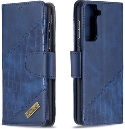 BINFEN Hoesje - Geschikt voor Samsung Galaxy S21 Hoesje - BINFEN Croco Book Case - Blauw