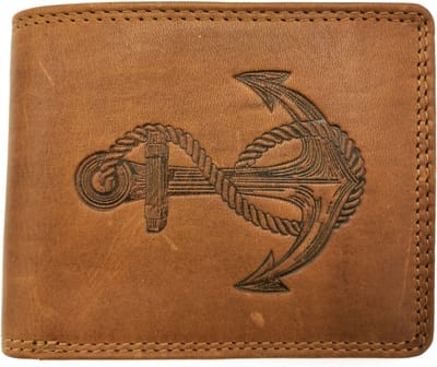 HillBurry Leren Portemonnee met Reliëf Anker - Mooi Soepel Kwaliteitsleder -(lxhxd) ca. 12,5cm x 10cm x 2,5cm