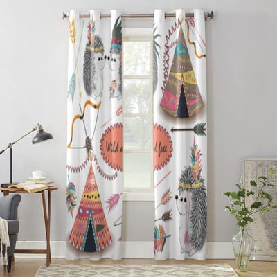 Moderne Raamgordijnen Tribale Pijlen Indiase Egel en Veer Luxe Mode Gordijnen voor Woonkamer Slaapkamer Keuken Gordijnen 135W x 60H(cm) x1