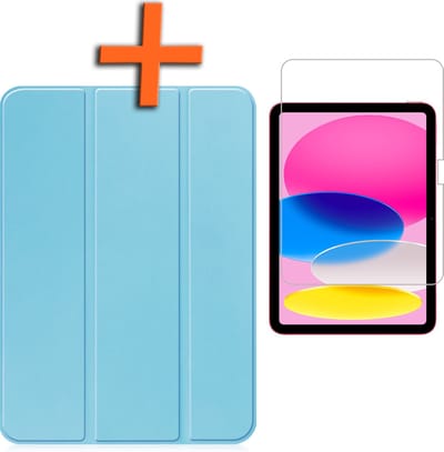 Hoesje - Geschikt voor Apple iPad 10 (2022) - 10.9 inch - 10e Generatie - Met Screenprotector - Trifold Bookcase - Hard Cover - Hardcover Book Case - Tablet Hoes - Lichtblauw