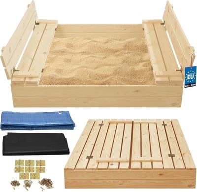 Houten Zandbak - Buitenspeelgoed Kinderen - Uren Speelplezier - Met Deksel Bankjes - 120x120 cm - Natuurlijk