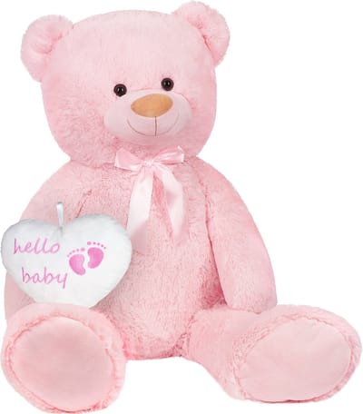BRUBAKER - XXL teddybeer 100 cm met Hello Baby Hart - Babyshower cadeau voor pasgeborenen meisjes - knuffeldier knuffeldier pluche dier - roze