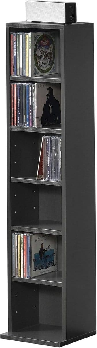 CD/DVD kast met 6 verstelbare planken - Donkergrijs 90x20x20 cm