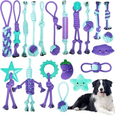 Famanu - Set van 20 puppyspeeltjes, kauw- en tandtrainingsspeelgoed voor kleine en middelgrote honden
