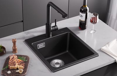 Sofetiy MAX Spoelbak Keuken 40x45 cm - Gootsteen Zwart - Composiet Spoelbak - Enkele Wasbak Met Kraangat - Inclusief Sifon